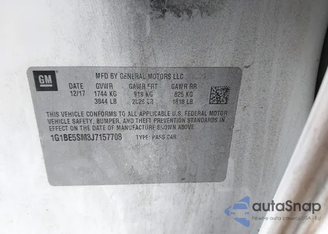 2018 Chevrolet Cruze Lt Auto z USA, uszkodzony, nr VIN 1G1BE5SM3J7157708